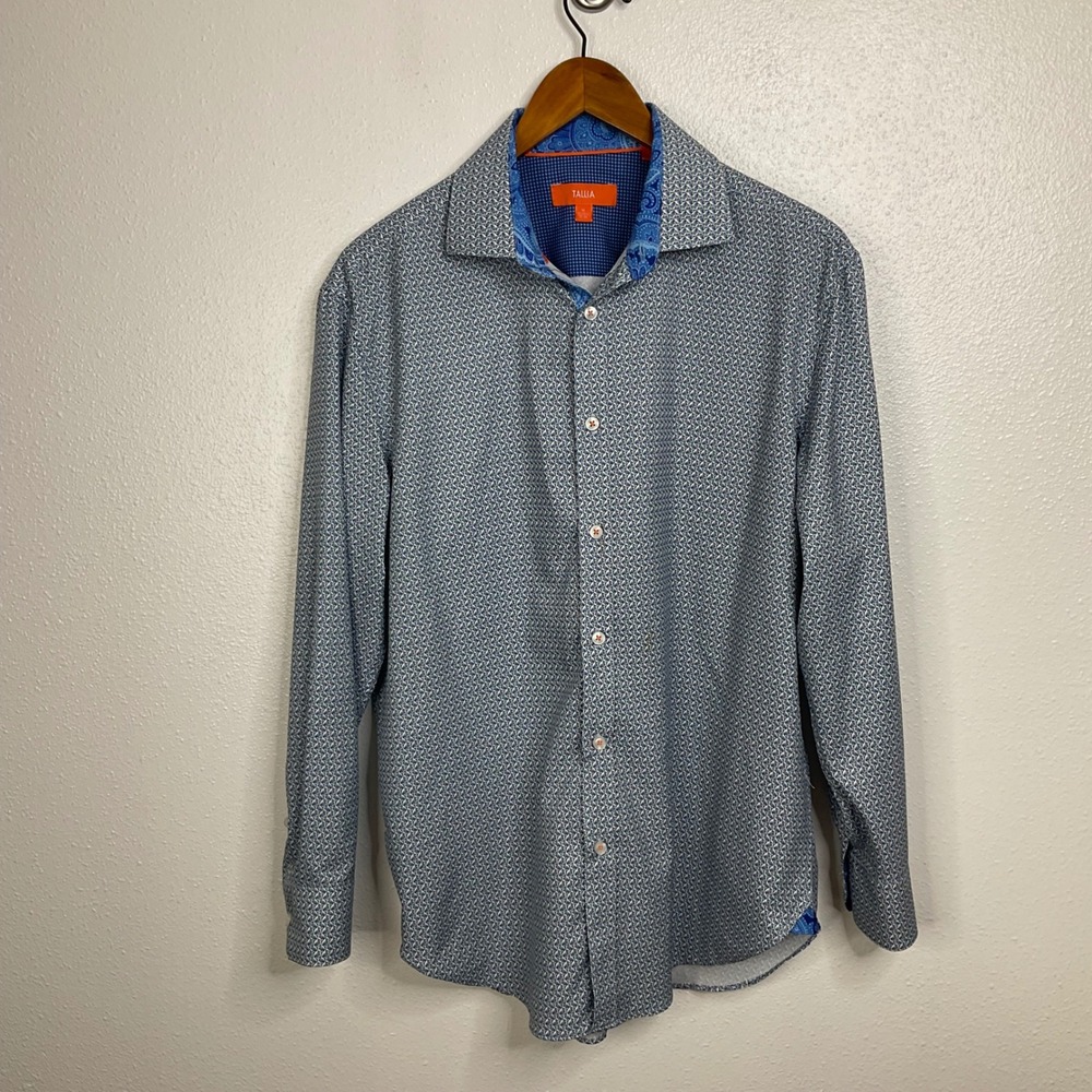 Tallia Men's Blue Flamingo Print Button Down Shirt Size Medium